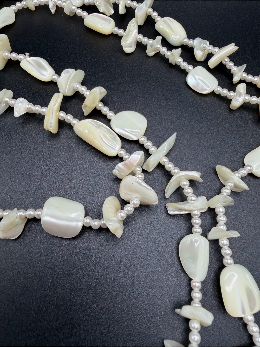Mother of Pearl Beaded Necklace 48” #C310 MOP shells gorgeous! - Picture 7 of 9